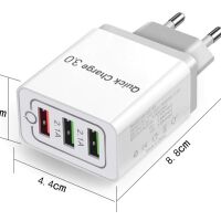 Adapter 5VDC 2A en quickcharge 3xUSB-A afmetingen